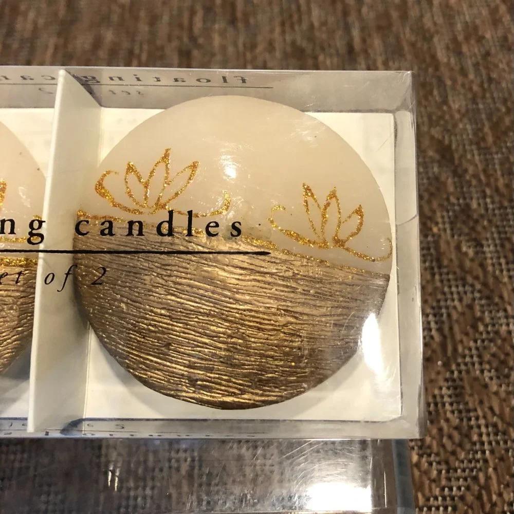 PIER ONE 1 Imports Floating Candles Set of 2 Gold And Ivory New NWT NIB